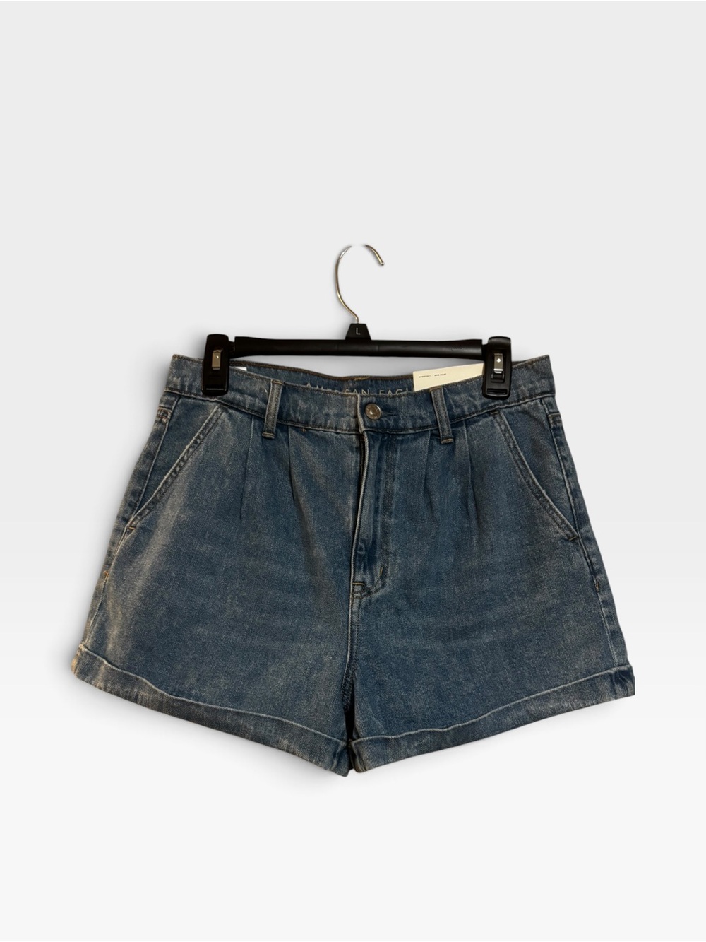 American Eagle Outfitters Blue High-Rise Pleated Denim Shorts